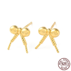 Real 18K Gold Plated 925 Sterling Silver Stud Earring Findings, Bowknot, for Half Drilled Beads, with S925 Stamp, Real 18K Gold Plated, 8.5x7.5mm, Pin: 11x0.9mm and 0.7mm
