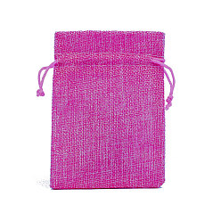 Medium Violet Red Linenette Drawstring Bags, Rectangle, Medium Violet Red, 14x10cm