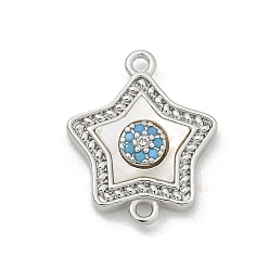 Звезда Шармы-соединители из латуни с микропаве из прозрачного кубического циркония, с оболочкой, платина, звезда, 16.5x13x2.5 мм, отверстие : 1.2 мм