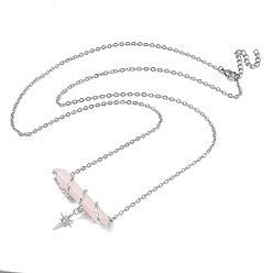 Розовый Кварц Натуральный розовый кварц, ограненный в форме пули, с подвеской в виде звезды, латунная цепочка., стойки покрытие, платина, 26.10 дюйм (66.3 см)