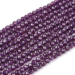 Purple Glass Beads Strands, Imitation Quartz, Faceted, Round, Purple, 2mm, Hole: 0.5mm,  about 175pcs/strand, 14.9 inch(38cm)