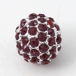 Аметист Бусины из сплава и страза, класс А, круглые, серебряный цвет гальваническим, аметист, 10 мм, отверстие : 2 мм