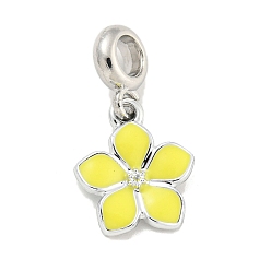Желтый Стойка покрытие сплав эмаль цветок европейские подвески с подвесками, Подвески с большими отверстиями, платина, желтые, 28 мм, отверстие : 4.6 мм, Цветок: 17.5x15x2 мм