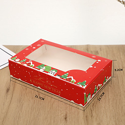 Snowman Paper Cake Box, Rctangle with 6 Compartment and Clear Window, Bakery Cupcake Packing Box, Snowman, 137x217x52mm