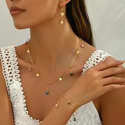 Золотой Красочные бабочки сладкий французский комплект украшений для женщин, комплект из латунных браслетов, серег и ожерелий, золотые