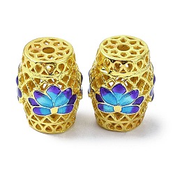 Темно-Голубой Стойки покрытие латунь эмаль бисер, долговечный, без свинца и без кадмия, колонке с цветком, реальный 18 k позолоченный, глубокое синее небо, 16x12~12.5 мм, отверстие : 2 мм