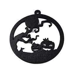 Citrouille Pendentifs en similicuir thème halloween, plat rond, noir, motif de citrouille, 51~52x47x1mm, Trou: 2mm