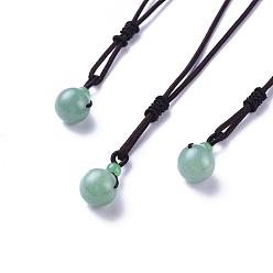 Green Aventurine Natural Green Aventurine Pendant Necklaces, with Nylon Cord, Round, 27.55 inch(70cm)