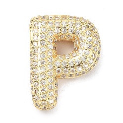 Letter P Rack Plating Brass Micro Pave Cubic Zirconia Pendants, Real 18K Gold Plated, Lead Free & Cadmium Free, Letter, Letter P, 22.5x17x6mm, Hole: 4x2.5mm