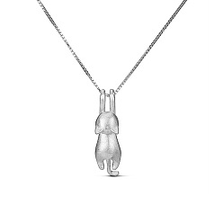 Silver SHEGRACE Cute Design 925 Sterling Silver Kitten Pendant Necklace, Silver, 16 inch