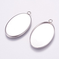 Stainless Steel Color 304 Stainless Steel Pendant Cabochon Settings, Plain Edge Bezel Cups, Oval, Stainless Steel Color, Tray: 20x30mm, 35x21x1.5mm, Hole: 2mm