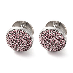 Индийский Розовый Вакуумное покрытие pvd 304 серьги-кольца из нержавеющей стали со стразами для женщин, круглые, цвет нержавеющей стали, индийский розовый, 16x15x16 мм