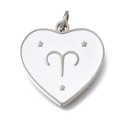 Bélier Pendentifs en acier inoxydable, avec anneaux de saut et émail, cœur, couleur inox, Aries, 304mm, Trou: 15x15x1.5mm