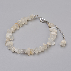 White Moonstone Natural White Moonstone Chip Beads Anklets, with Glass Seed Beads, with Brass and Stainless Steel Findings, 8-1/2 inch(21.5cm)