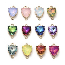 Mixed Color Brass Pave Glass Connector Charms, Golden, Faceted, Cute Cat Head Links, Mixed Color, 19.5x12x5mm, Hole: 1.8mm