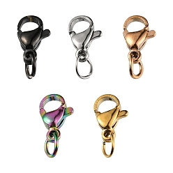 Mixed Color 5Pcs 5 Colors 304 Stainless Steel Lobster Claw Clasps, With Jump Ring, Mixed Color, 10x7x3mm, Hole: 3.2mm, Jump Ring: 5x0.6mm, 1pc/color