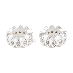 Серебро Плоские круглые латунные микропаве прозрачные кубические циркониевые европейские бусины, бусины с большим отверстием, стойки покрытие, долговечный, без свинца и без кадмия, серебряные, 10~10.5x4 мм, отверстие : 6 мм