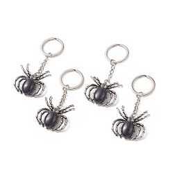 Blue Goldstone Spider Synthetic Blue Goldstone  Pendant Keychain, with Brass Findings, 7.8~7.9cm