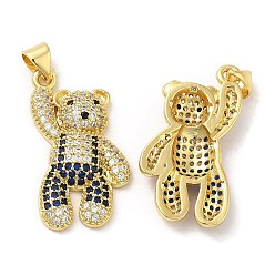 Midnight Blue Brass Pendants, with Cubic Zirconia, Lead Free & Cadmium Free, Bear Charms, Real 18K Gold Plated, Midnight Blue, 27.5x16x4.5mm, Hole: 5.3x3.2mm