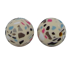 Pale Goldenrod Round with Wave Point Print Pattern Food Grade Silicone Beads, Silicone Teething Beads, Pale Goldenrod, 15mm