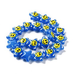 Royal Blue Glass Enamel Beads, Star with Smiling Face Pattern, Royal Blue, 20.5x22x11mm, Hole: 1.6mm