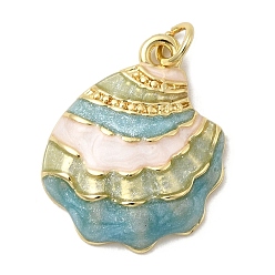 Темно-Голубой Латунь эмаль подвески, формы раковины, долговечный, стойки покрытие, без свинца и без кадмия, с целью перехода в кольце, золотые, глубокое синее небо, 23x19.5x4.5 мм