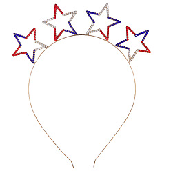 Star Independence Day Alloy Star Head Band, with Colorful Rhinestone, Hair Accessories, Golden, Star Pattern, 185x180x4mm