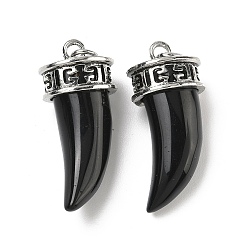 Обсидиан Природные подвески обсидиана, подвески в форме кинжала с фурнитурой из сплава, античное серебро, 35~38x16x14~14.5 мм, отверстие : 4 мм
