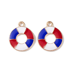 Colorful Independence Day Alloy Enamel Pendants, Swin Ring Charms, Light Gold, Colorful, 18x15x1.5mm, Hole: 2mm