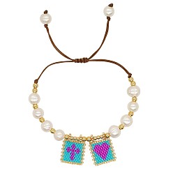 ZZ-B230001N Bohemian Style Single Color Beaded Love Cross Freshwater Pearl Bracelet for Women