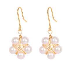Золотой Серьги с жемчугом в винтажном стиле и пятиконечной звездой – элегантные и очаровательные