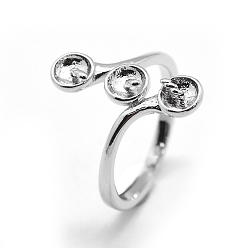Platinum Brass Finger Ring Components, For Half Drilled Beads, Adjustable, Platinum, 17mm