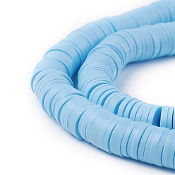 Light Sky Blue Flat Round Handmade Polymer Clay Beads, Disc Heishi Beads for Hawaiian Earring Bracelet Necklace Jewelry Making, Light Sky Blue, 6x1mm, Hole: 2mm, about 353~378pcs/strand, 17.7 inch