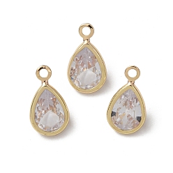 Золотой Латунь стекло кулоны, слезинки, долговечный, стойки покрытие, граненые, золотые, 10.5x6x3 мм, отверстие : 1.2 мм