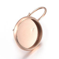 Rose Gold Ion Plating(IP) Stainless Steel Leverback Earring Settings, Flat Round, Rose Gold, Tray: 10mm, 19.5~20x12mm, Pin: 0.7mm