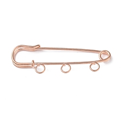 Rose Gold Iron Brooch Findings, 3-Holes Kilt Pins for Lapel Pins Makings, Rose Gold, 50x17x5mm, Hole: 3.5mm