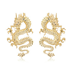 Golden Alloy Dragon Stud Earrings, Gothic Jewelry for Men Women, Golden, 62.2x38mm