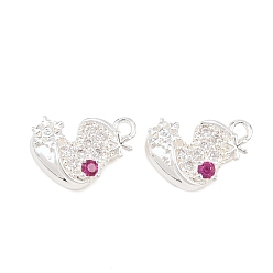 Посеребрённый Рождественские латунные подвески с микропаве из фианита, рождественские носки-талисманы, 925 серебро покрытием, 8x12x3 мм, отверстие : 1.4 мм