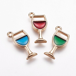 Mixed Color Alloy Enamel Pendants, Wine Glass, Light Gold, Mixed Color, 20x8x2mm, Hole: 1mm