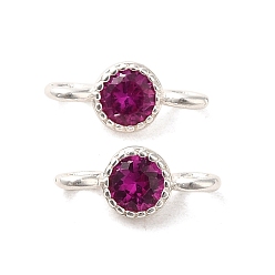 Medium Violet Red 925 Sterling Silver Pave Cubic Zirconia Connector Charms, Half Round Links with 925 Stamp, Silver Color Plated, Medium Violet Red, 8.5x3.5x2.5mm, Hole: 1.5mm