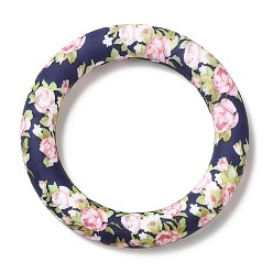 Midnight Blue Food Grade Eco-Friendly Silicone Pendants, Ring with Camellia Pattern, Midnight Blue, 65x10mm, Hole: 4mm