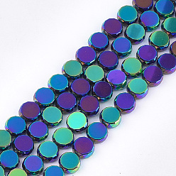 Indigo Electroplate Glass Beads Strands, Faceted, Flat Round, Indigo, 10x4.5~5mm, Hole: 1mm, about 60pcs/strand, 23.4 inch