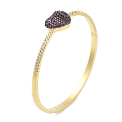 Violet Foncé Bracelets à charnière en forme de cœur pour femmes, placage en laiton, micro pavé, zircone cubique, réel 18 k plaqué or, sans cadmium et sans plomb, plaqué longue durée, violet foncé, diamètre intérieur: 2-3/8 pouce (6.05 cm)