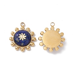 Lapis Lazuli Natural Lapis Lazuli Pendants, with Ion Plating(IP) Real 24K Gold Plated 304 Stainless Steel Findings, Faceted Flower Charm, 20x17x4.5mm, Hole: 2mm