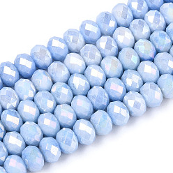 Васильковый Антикоррозийные гальванические стеклянные бусины рондель, имитация драгоценных камней, с покрытием AB цвета, граненые, васильковый, 5.5~6x3.2~4 мм, отверстие : 1 мм, около 90~91 шт / нитка, 15~15.16'' (38.1~38.5 см)
