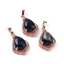 Sodalite Natural Sodalite Pendants, Teardrop Charms, with Rose Gold Tone Rack Plating Brass Findings, 32x19x10mm, Hole: 8x5mm