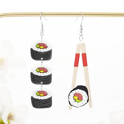 Sushi Акриловые серьги болтаться, суши в форме палочек для еды, платина, слева и справа, суши, 84x19 мм
