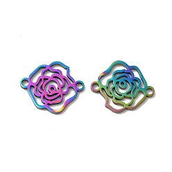 Rainbow Color Ion Plating(IP) 304 Stainless Steel Connector Charms, Rose Links, Rainbow Color, 17.5x15x1.5mm, Hole: 1.8mm
