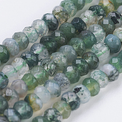 Moss Agate Natural Moss Agate Beads Strands, Faceted, Rondelle, 4~4.5x2~2.5mm, Hole: 1mm, about 150pcs/strand, 15.1  inch~15.3 inch(38.5~39cm)