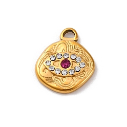 Роза 304 из нержавеющей стали горный хрусталь подвески, ионное покрытие (ip), реальный 14 k позолоченный, Злые чары глаз, роза, 15x12.5x2.5 мм, отверстие : 2.4x1.6 мм